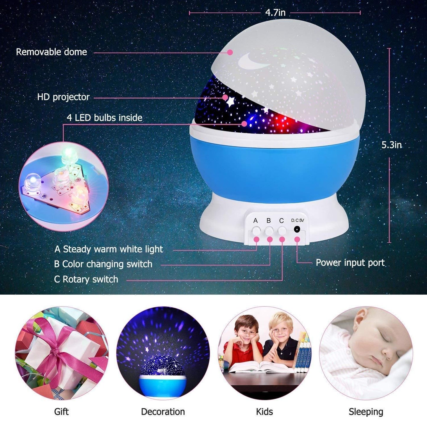 Star Master Dream Color Changing Rotating Projection Lamp